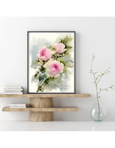 Pink Flowers Abstract Wall Art in Living Room