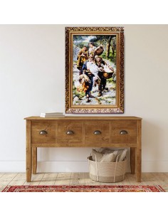 Hand-Woven Pictorial Carpet "Rural Weekly Market" Full View 2