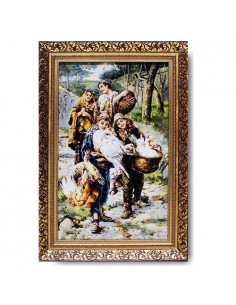Hand-Woven Pictorial Carpet "Rural Weekly Market" Full View
