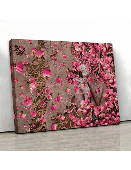 Pink Flowers Calligraphy Painting