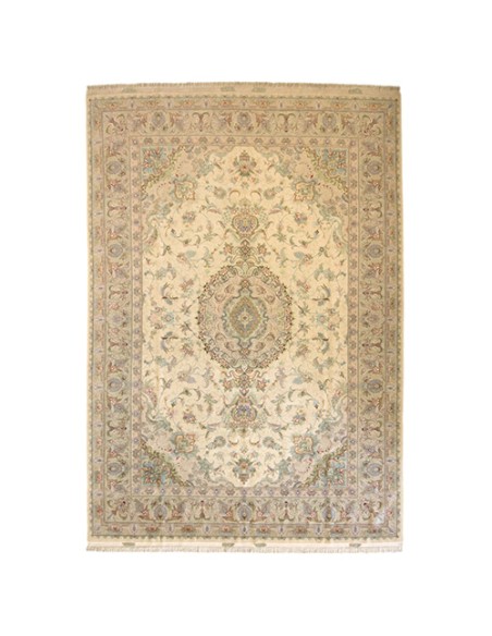 Handmade Large-size Wool Beige Persian Tabriz Rug | Toronto