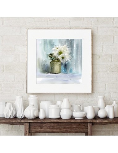 White Flowers Watercolor Painting in Canada
