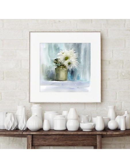White Flowers Watercolor Painting in Canada