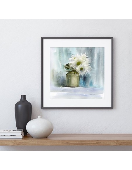 White Flowers Watercolor Painting in Decor