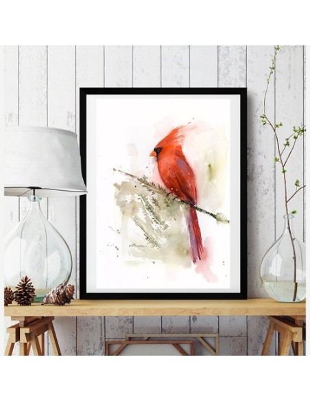 Cardinal Bird Watercolor Painting in Decor