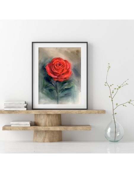 Red Rose Watercolor Painting in Decor