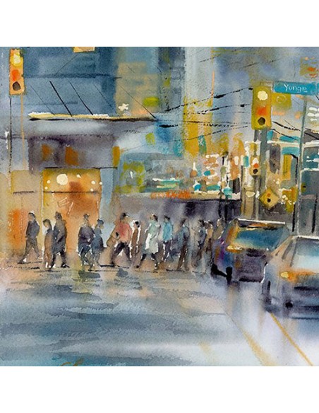 Downtown Toronto Watercolor Canvas Painting