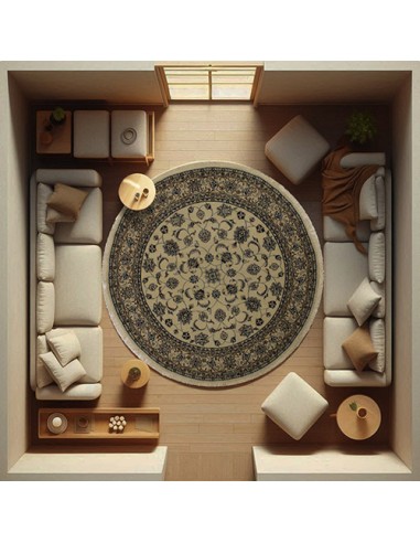 Isfahan Handmade Wool Beige Persian Round Rug RC-2370