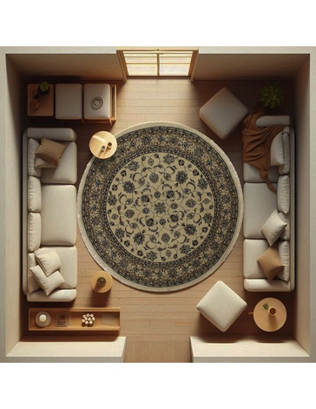 Isfahan Handmade Wool Beige Persian Round Rug RC-2370