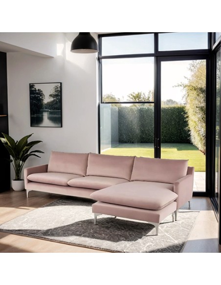 Sectional Modern Couch in Rose Gold Velour