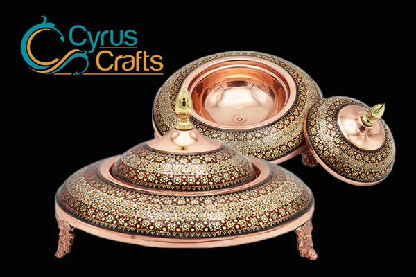 handmade copper and Khatam Kari caviar bowl