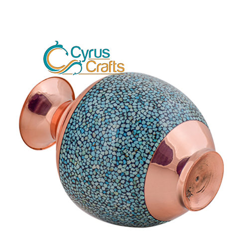 This beautiful Turquoise Vase is made by copper and decorated with best Persian turquoise.