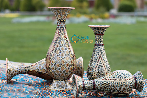 inlaid decorative vases as Persian souvenirs