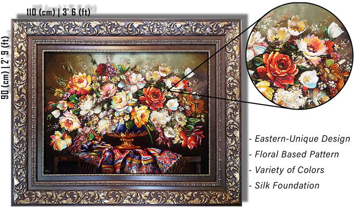 "Flower Basket AG-123" 100% hand-made tableau rug (pictorial carpet) Description