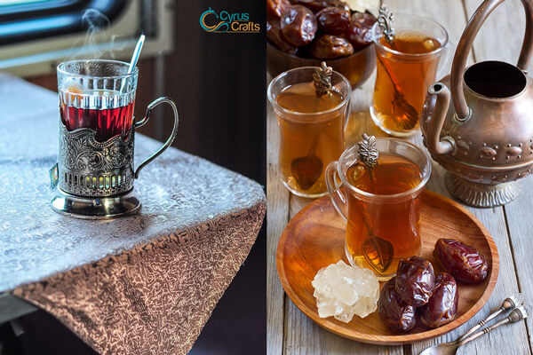 A cup of Persian tea on a train travel