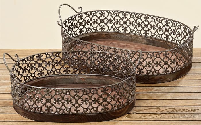 decorative tray wooden and metal