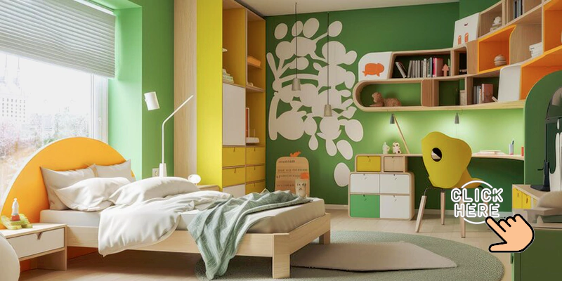 kids room green color wall paint design