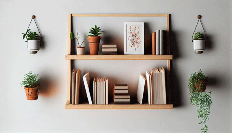 bookshelf hanging plants