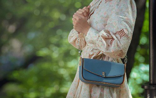 blue leather bag