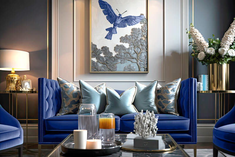artwork for navy blue and grey living room