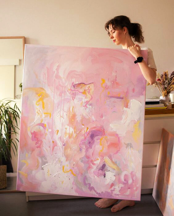 pink abstract painting