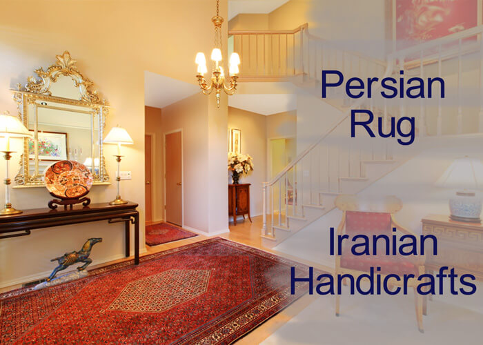 Persian handicrafts in a livingroom, decorative and Iranian rug