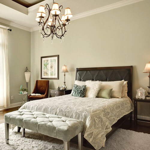 neutral and sage green bedroom