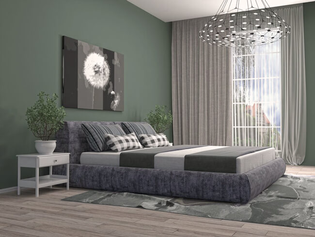 sage green and grey bedroom