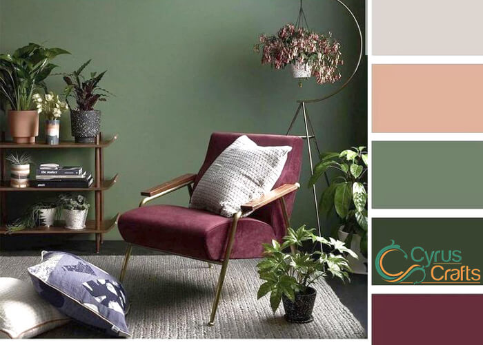 sage green and warm colors living room