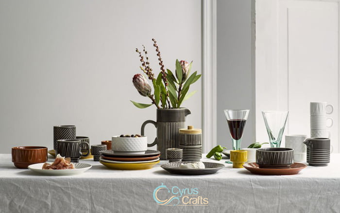 decorative vases as a part of tableware on dinning table