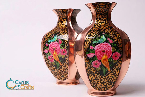 stunning hand-painted copper minakari vase