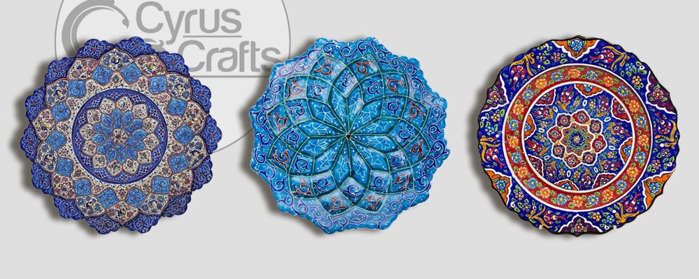Decorative minakari plates and turquoise plates