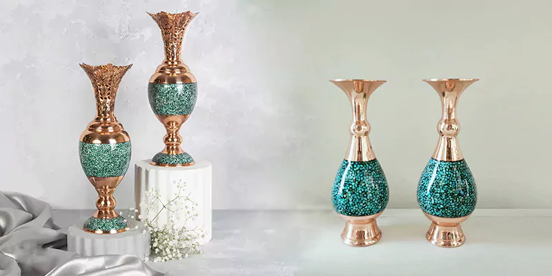 Persian turquoise inlaid vases