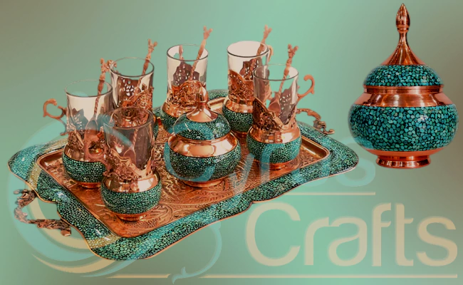 buy Persian tea set turquoise inlaid