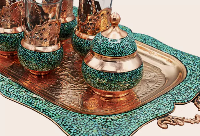 turquoise inlaid tea service set