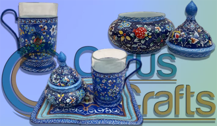 unique tea set with minakari enamel art