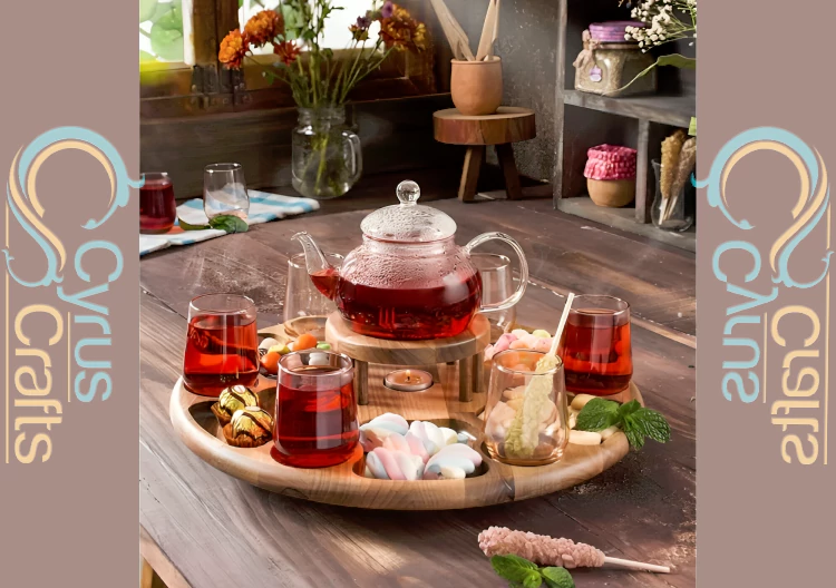 wooden and crystal tea set