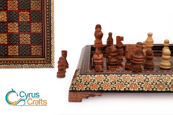 inlaid wood chessboard from Persian khatamkari/ inlaid art