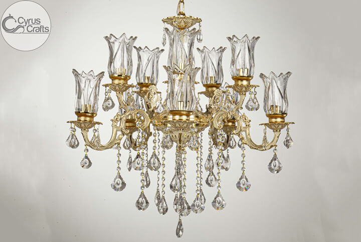 gold luxe aluminum and crystal chandelier
