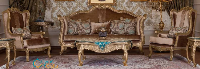 classic wooden frame velvet sofa set