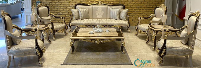 wood frame ivory sofa set