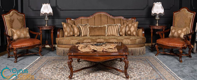 brown wood frame sofa set