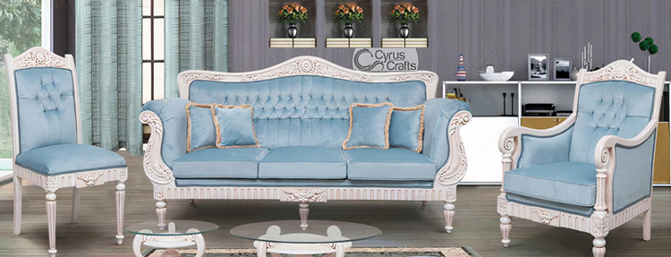 light blue wooden sofa set