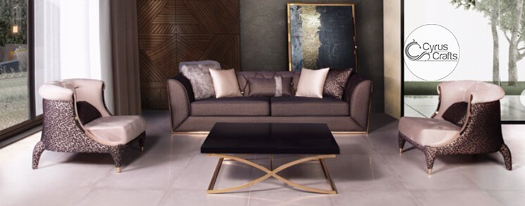 luxury brown sofa set with golden legs