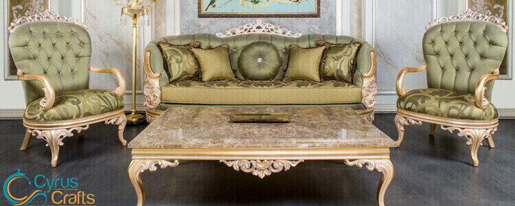 luxury green carved wood sofa set