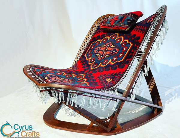 modern chair with handwoven rug upholstery