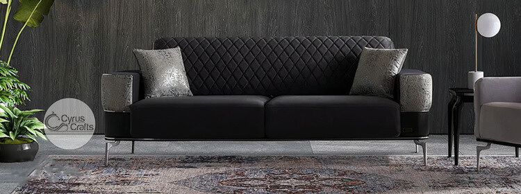modern steel legs black couch