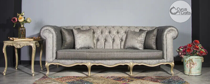 grey deep buttoned sofa