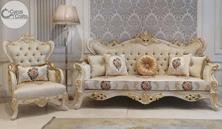 royal classic woodcarving ivory sofa set