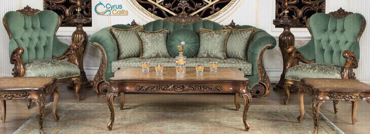 sage green floral wooden sofa set